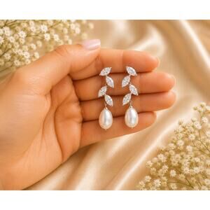 Bridal Pearl Drop Earrings, Freshwater Pearl Wedding Jewelry